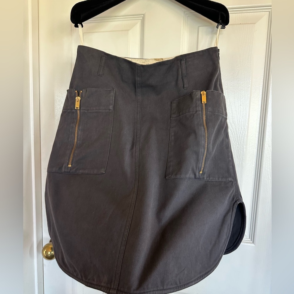 Celine Charcoal Asymmetrical Skirt with Gold Zippers